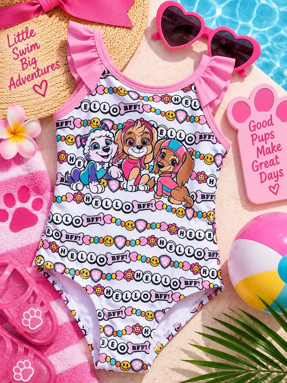NWT Nickelodeon Paw Patrol Skye Everest 1-Piece Ruffle Swimsuit 2T